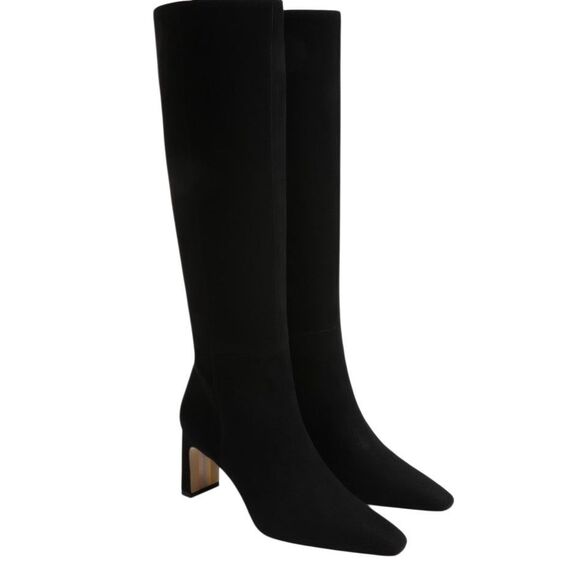 Sam Edelman Knee High Boots Black Leather Pointed Toe in Black 7.5 Wide Calf - Picture 1 of 7